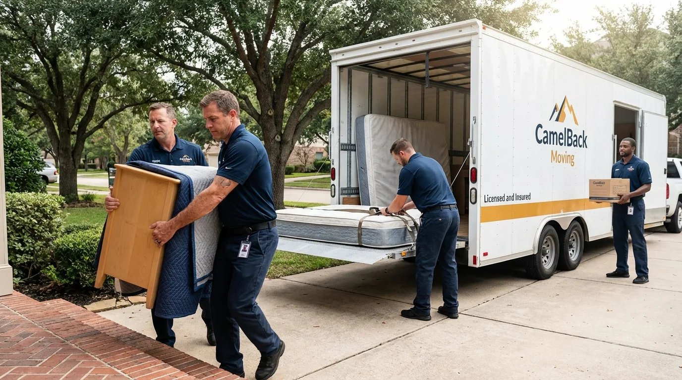Crew loading residential truck for cross-state move from Champlin, MN