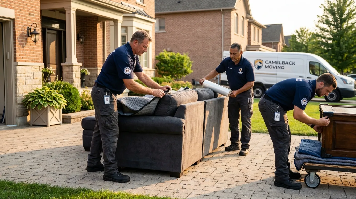 Large estate moving crew wrapping furniture in Champlin, MN