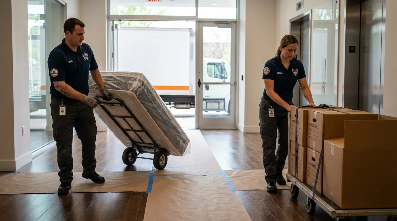 Professional apartment movers loading elevator in Champlin, MN
