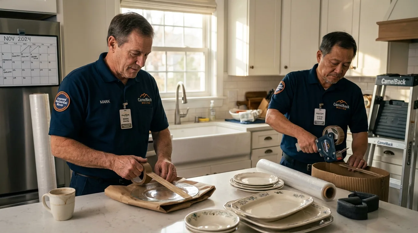 Professional crew packing kitchen dishware in Champlin, MN